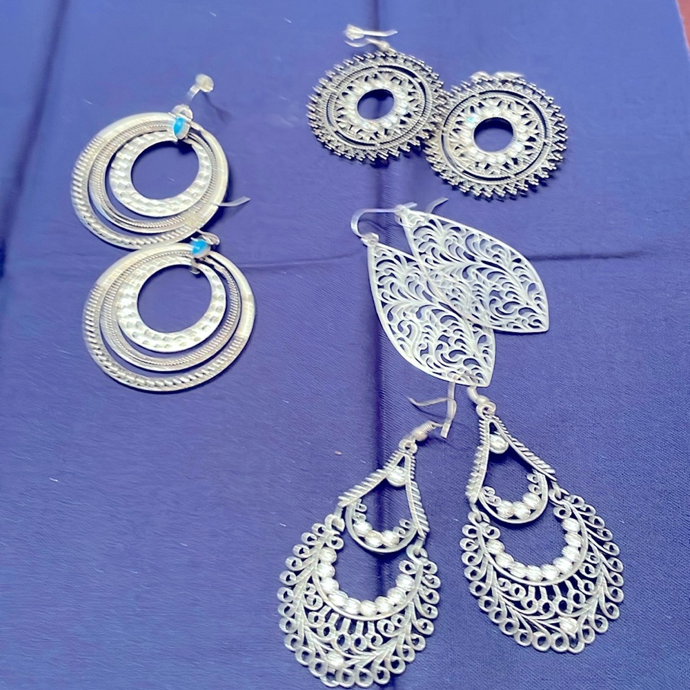 Silver etched hoop dangling glam look